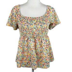 No Boundaries Floral Cottagecore Peasant Summer Spring Flowy Boho Top Size Large